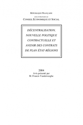 Décentralisation, nouvelle politique contractuelle et avenir des contrats de Plan Etat-Régions