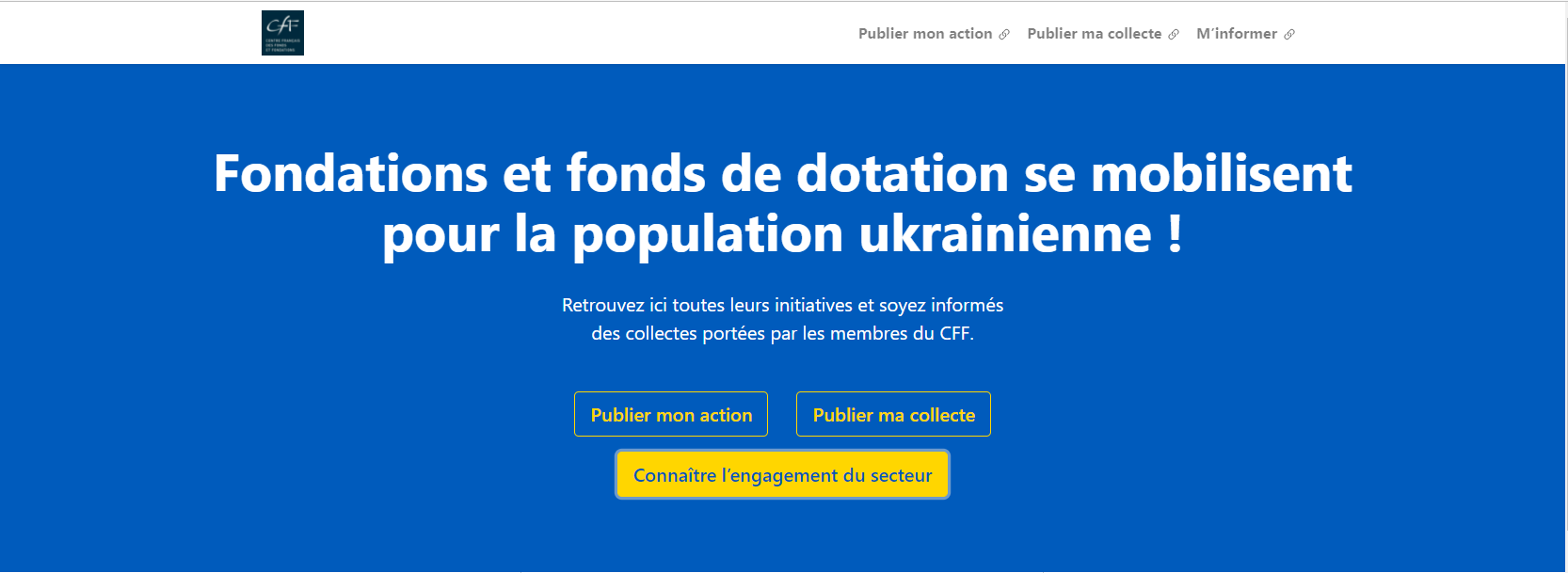 Capture d'écran du site dédié au soutien à l'Ukraine du Centre national des Fonds et Fondations